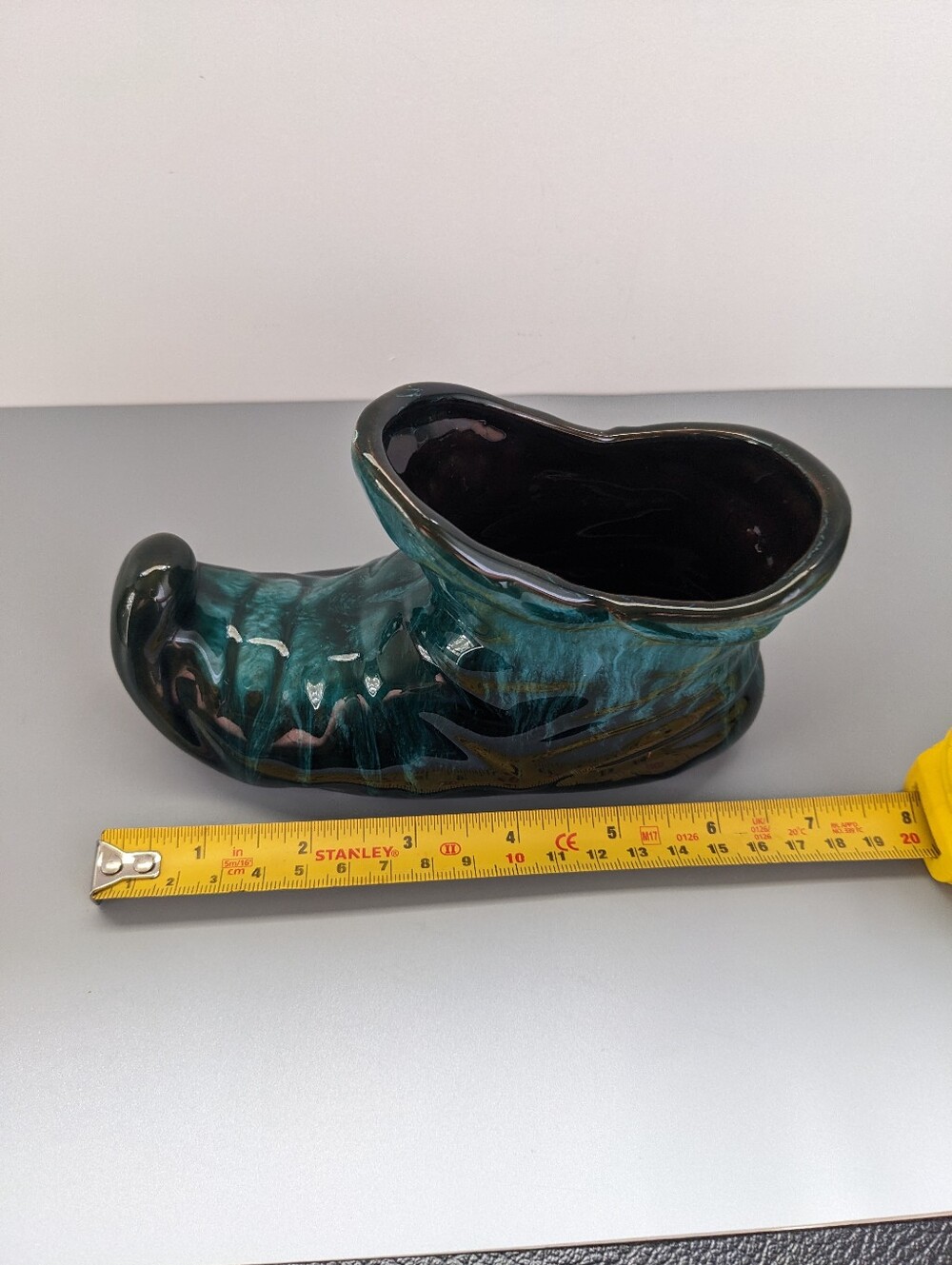 BMP Shoe Drip Glaze Ceramic Green Blue Vintage Canadian Pottery Vase - Picture 5 of 6
